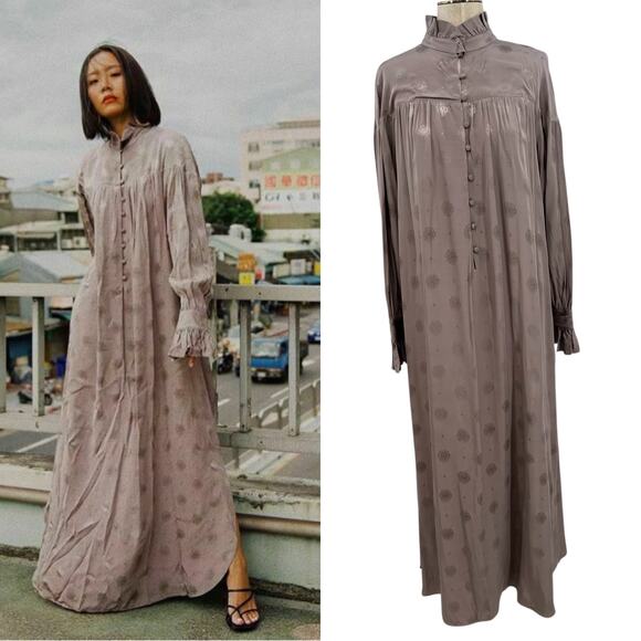 Sandra Mansour x H&M Jacquard Oversized Maxi Dress Kaftan Tan Size Large - Picture 1 of 16